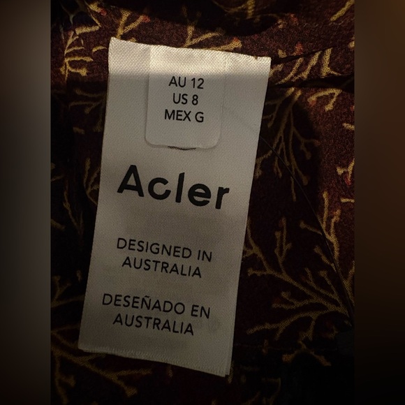 Acler Size S Brown & Yellow Long Sleeve Beaded Detail Ruffle Blouse Designer